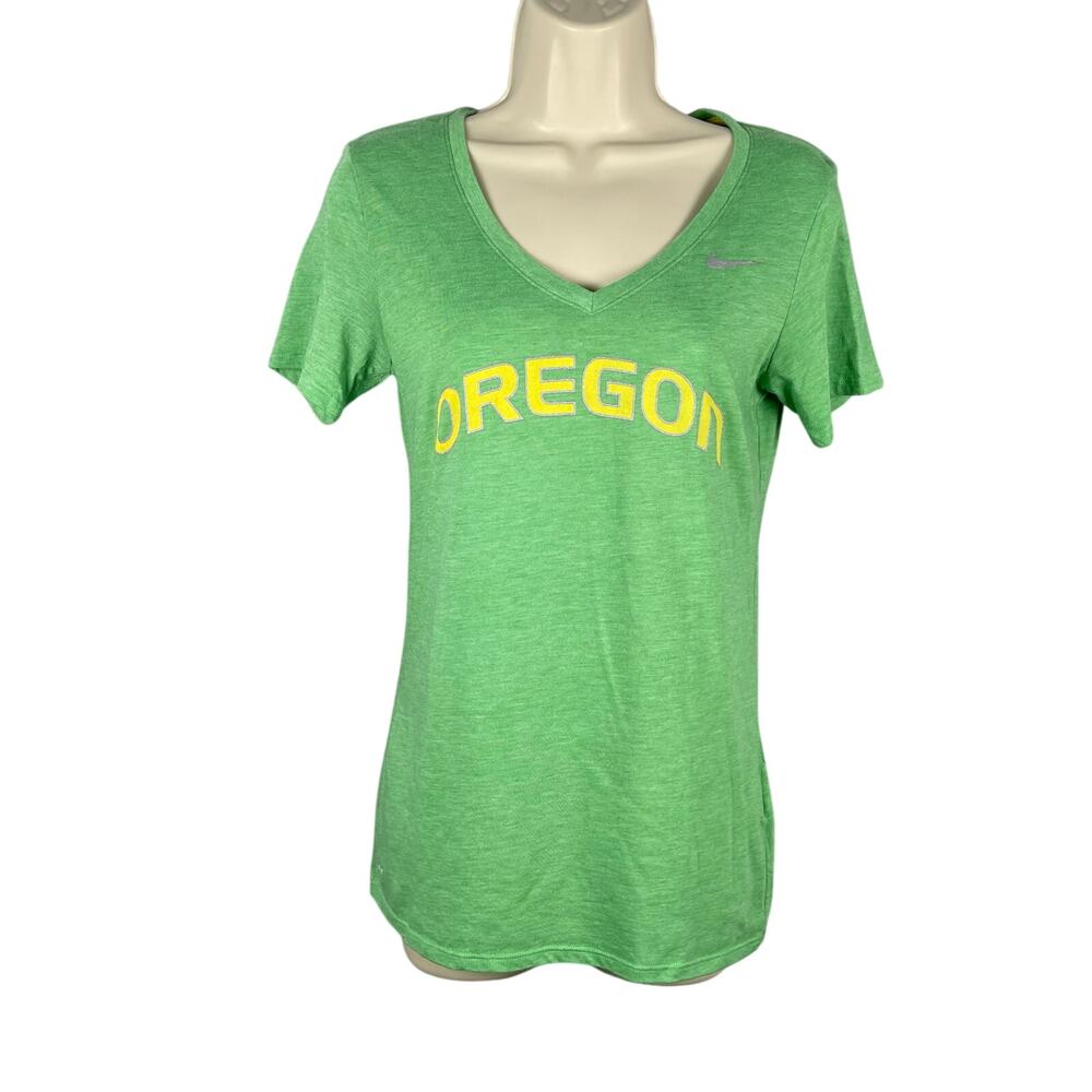Nike Oregon Ducks Top Womens‎ S Green V-neck Athletic Cut Dri Fit Tee Sportswear